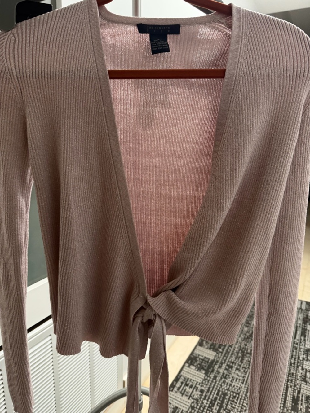 The Limited Blush Tie-Front Ribbed Cardigan
